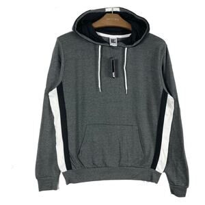 New LIQUID ENERGY Hoodie L Grey/Charcoal Stripe White&Black Drawstring Pockets